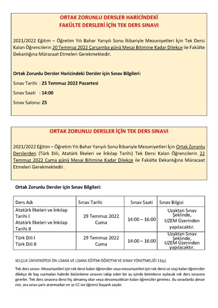 Tek Ders Sınavı Hakkında