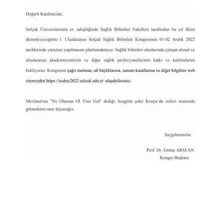 '1.Uluslararası Selçuk Sağlık Bilimleri Kongresi'