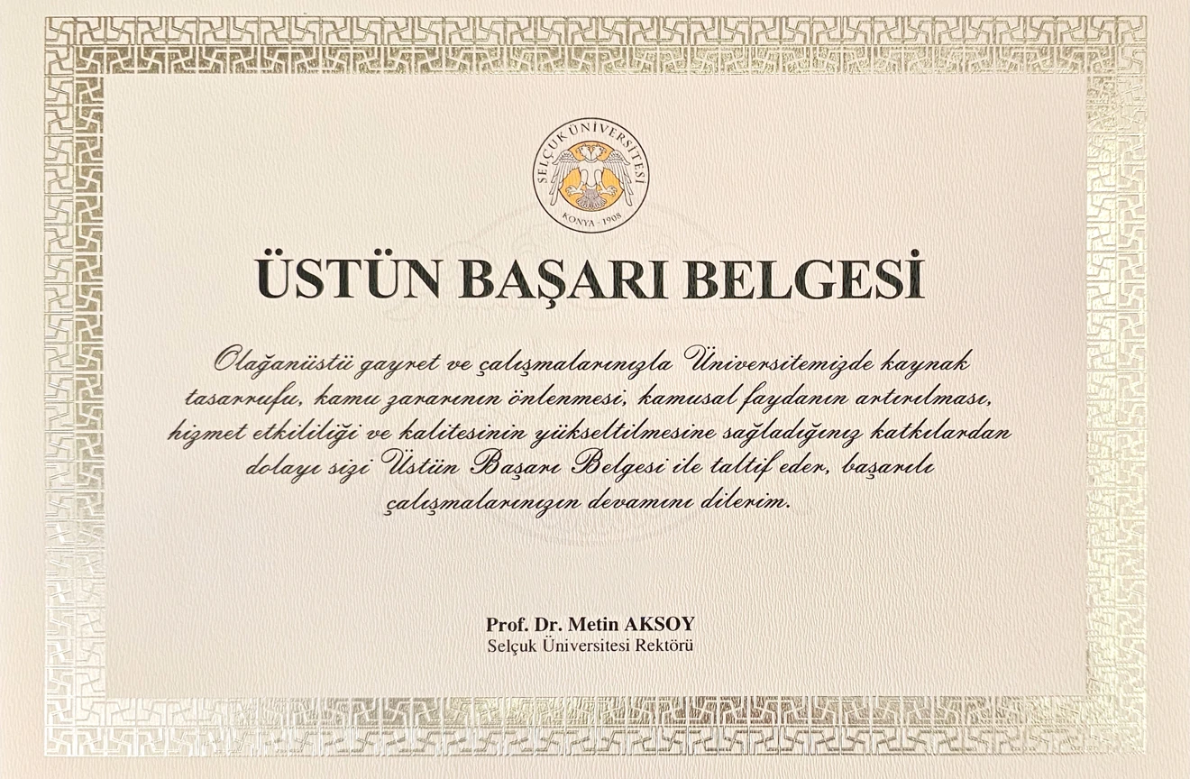 Selçuk Üniversitesinde başarılı ve özverili personele ‘Üstün Başarı Belgesi’