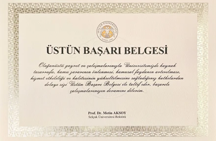 Selçuk Üniversitesinde başarılı ve özverili personele ‘Üstün Başarı Belgesi’