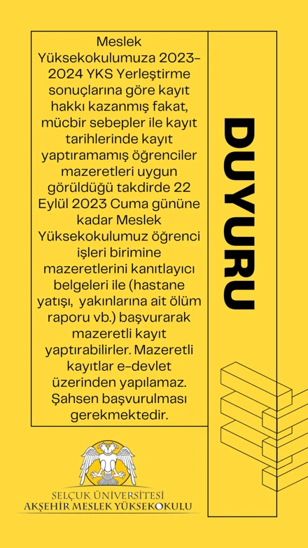 Mazeretli İlk Kayıt Duyurusu