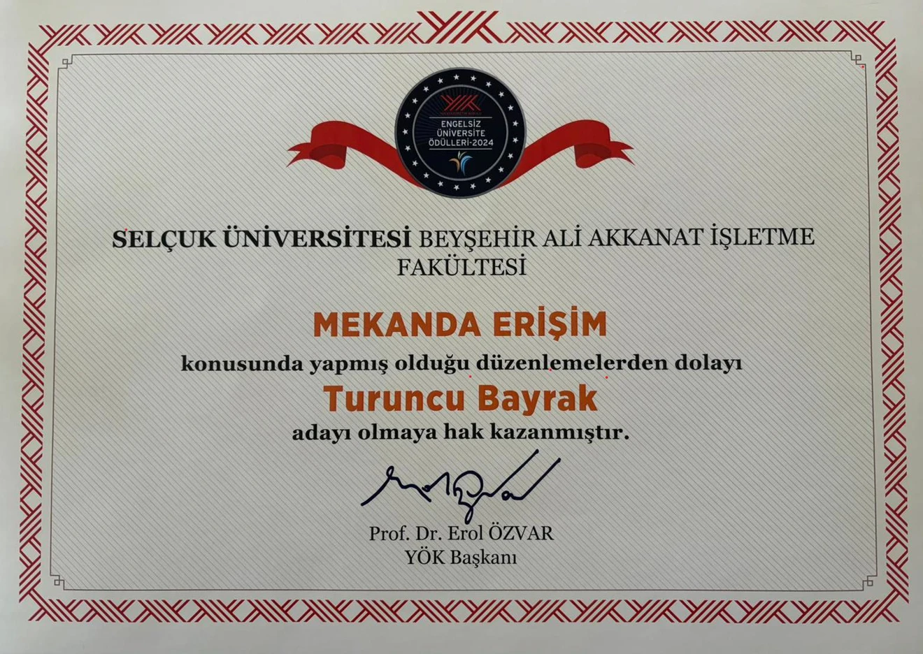 Fakültemize Turuncu Bayrak Ödülü