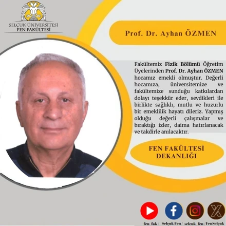 Prof. Dr. Ayhan ÖZMEN Hocamız Emekli Oldu