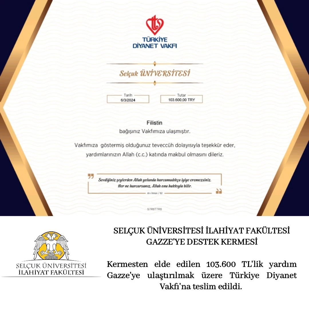 Gazze'ye Destek Kermesinden Elde Edilen Gelir Bağışlandı