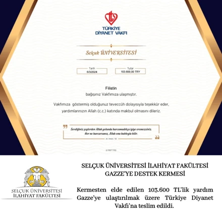 Gazze'ye Destek Kermesinden Elde Edilen Gelir Bağışlandı