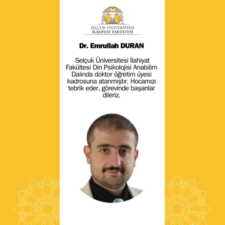 Yeni Dr. Öğr. Üyemiz Mehmet Emrullah Duran