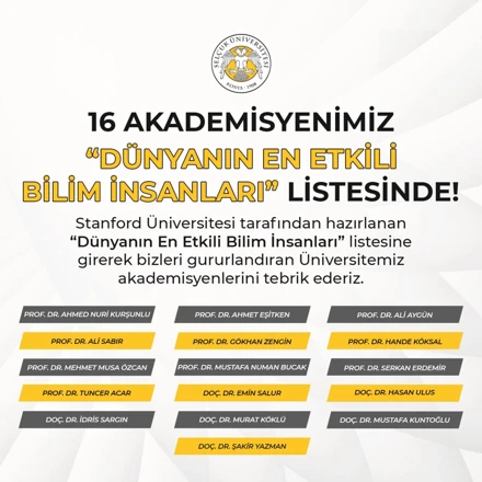 “Dünyanın En Etkili Bilim İnsanları” listesine giren Üniversitemiz akademisyenlerini tebrik eder, başarılarının devamını dileriz.