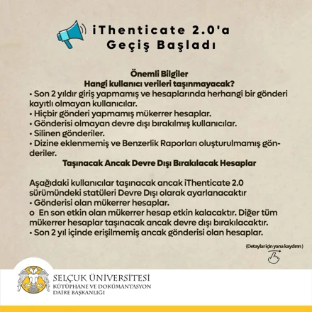 iThenticate 2.0'a Geçiş