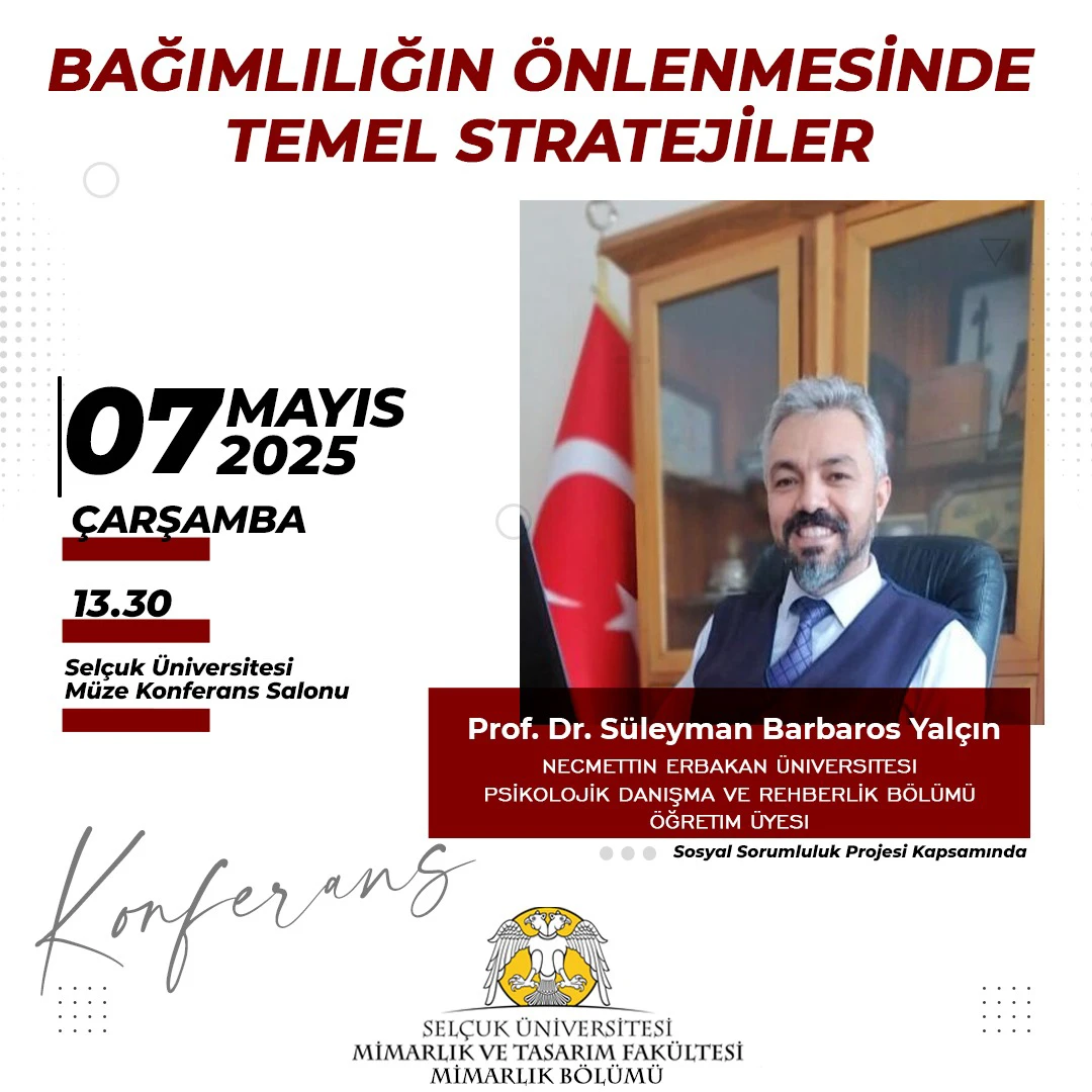 Mimarlık Bölümü’nün sosyal sorumluluk projesi kapsamında düzenlediği, Prof. Dr. S. Barbaros Yalçın’ın konuşmacı olarak katıldığı “Bağımlılığın Önlenmesinde Temel Stratejiler” konulu söyleşi gerçekleştirilmiştir.