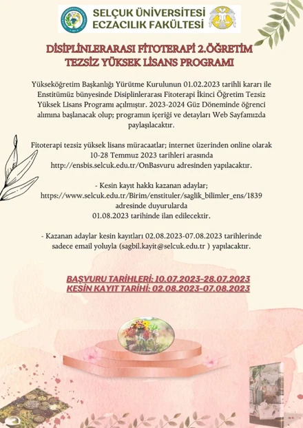 Disiplinlerarası Fitoterapi 2.Ögretim Tezsiz Yüksek Lisans Programı Hk.