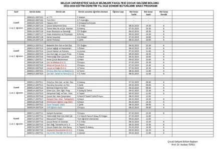 2023-2024 Güz Dönemi Bütünleme Sınavı Tarihleri