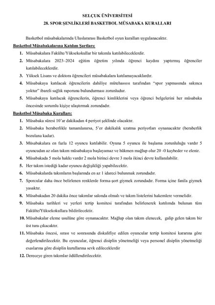 28. Spor Şenlikleri Oyun Kuralları