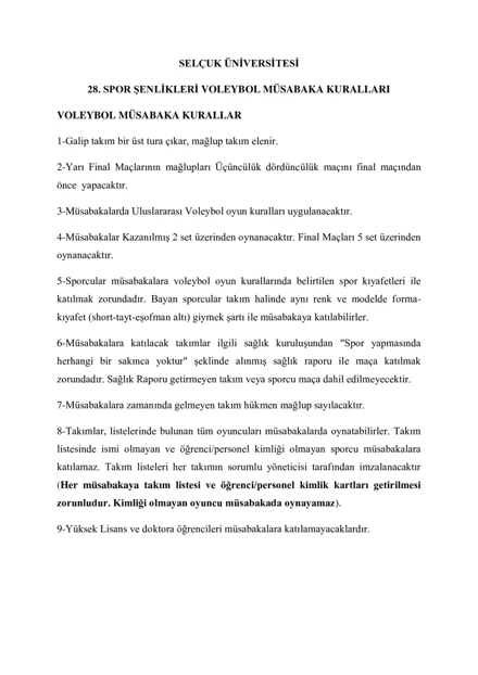 28. Spor Şenlikleri Oyun Kuralları